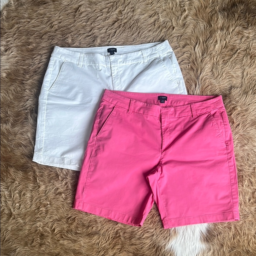 J. Crew Pink and White Bermuda Shorts Classic Summer Style 9” inseam